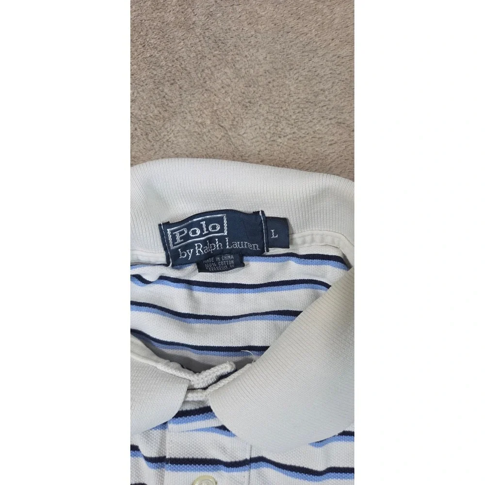 Vintage Polo Ralph Lauren Polo Shirt Mens size L white/Blue striped Cotton S/S